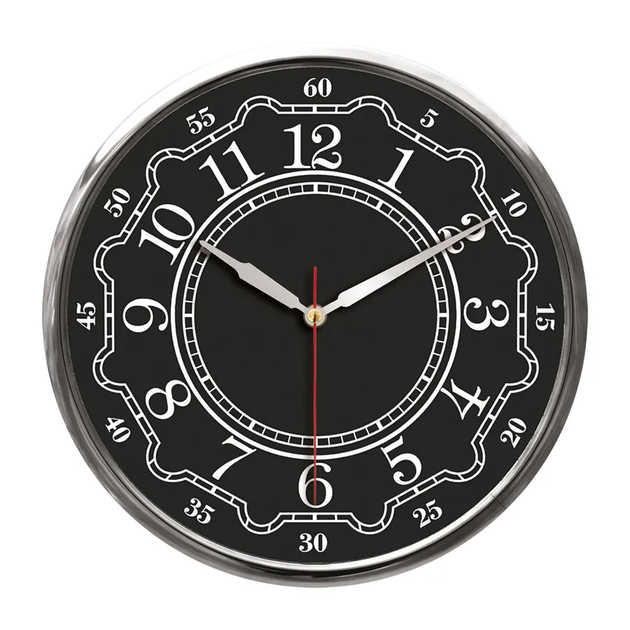 Thor707 Siyah-Gümüş Metal Çerçeve Duvar Saati (320mm)
