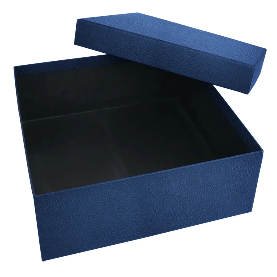 Sedir Lacivert Deri Görünümlü Geçme Kapak Kutu (30x30x10 cm)